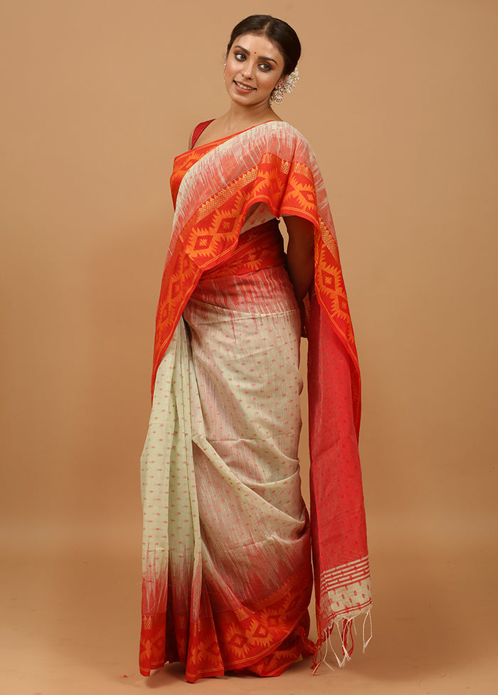 Cream Khadi Cotton Saree With Blouse Piece