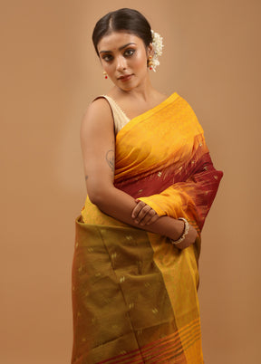 Maroon Khadi Cotton Saree With Blouse Piece