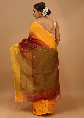 Maroon Cotton Saree With Blouse Piece