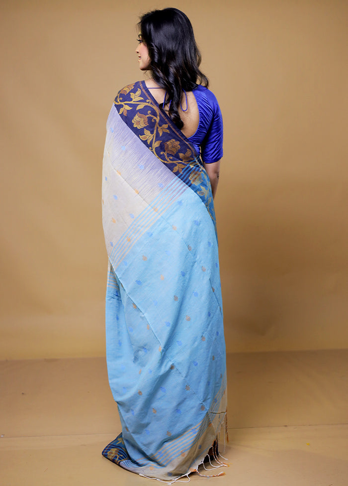 Cream Khadi Cotton Saree With Blouse Piece