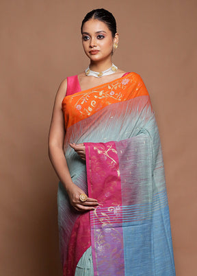 Green Cotton Saree With Blouse Piece
