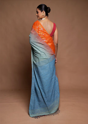 Green Cotton Saree With Blouse Piece