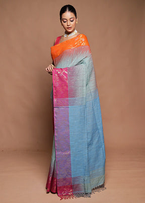 Green Cotton Saree With Blouse Piece