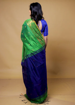 Green Khadi Cotton Saree With Blouse Piece