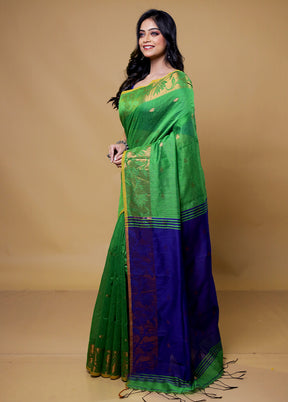 Green Khadi Cotton Saree With Blouse Piece