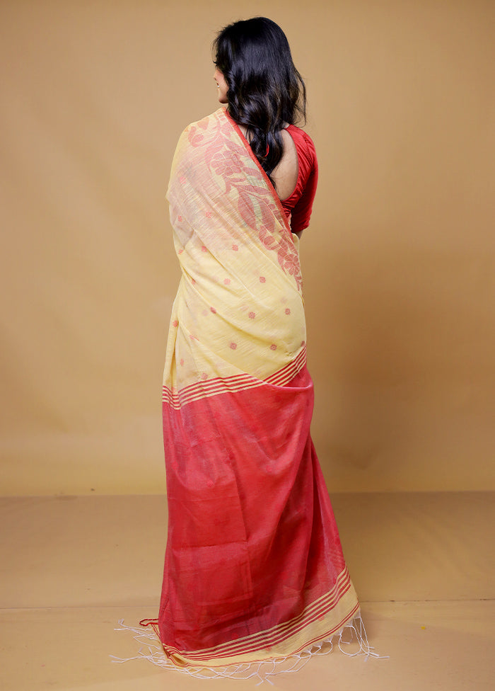 Yellow Khadi Cotton Saree With Blouse Piece