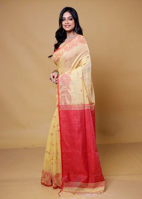 Yellow Khadi Cotton Saree With Blouse Piece