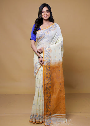 White Khadi Cotton Saree With Blouse Piece