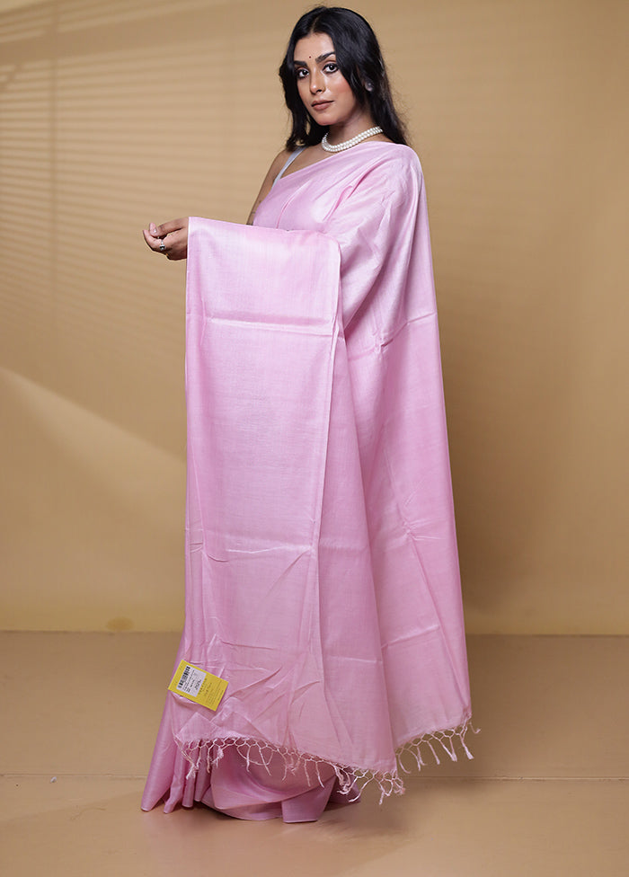 Pink Tussar Silk Saree With Blouse Piece