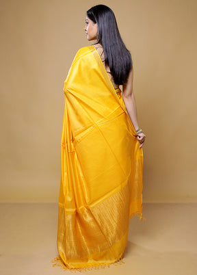 Yellow Tussar Silk Saree With Blouse Piece