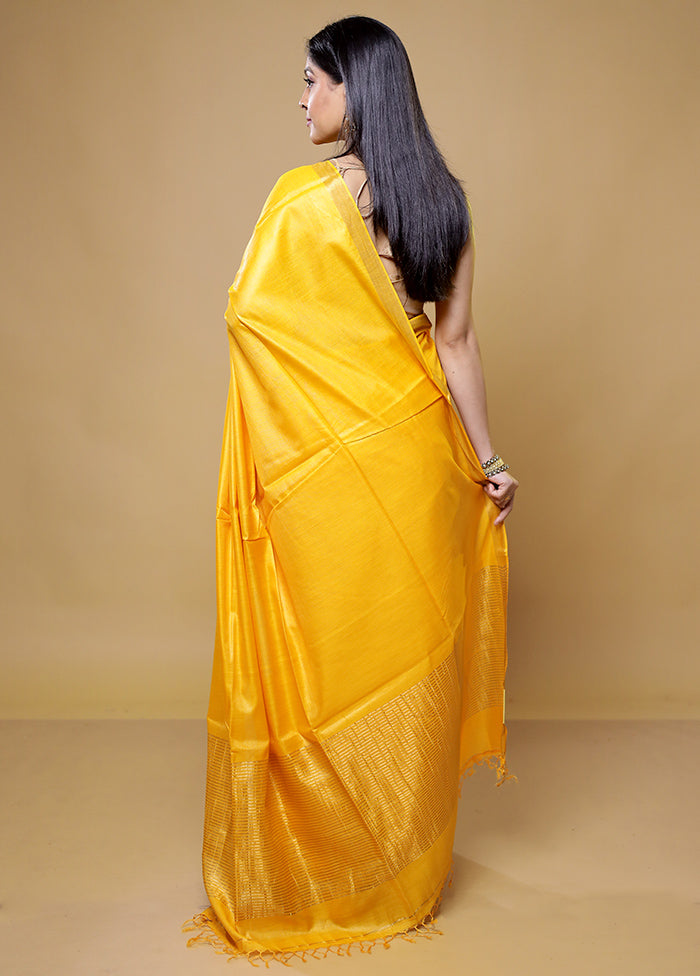 Yellow Tussar Silk Saree With Blouse Piece