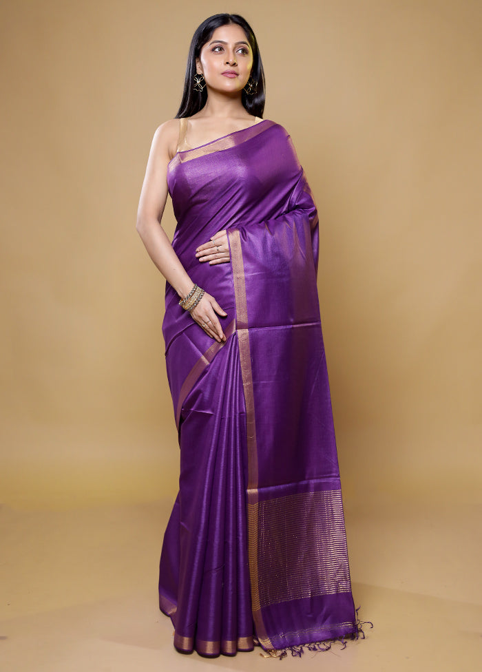 Purple Tussar Silk Saree With Blouse Piece