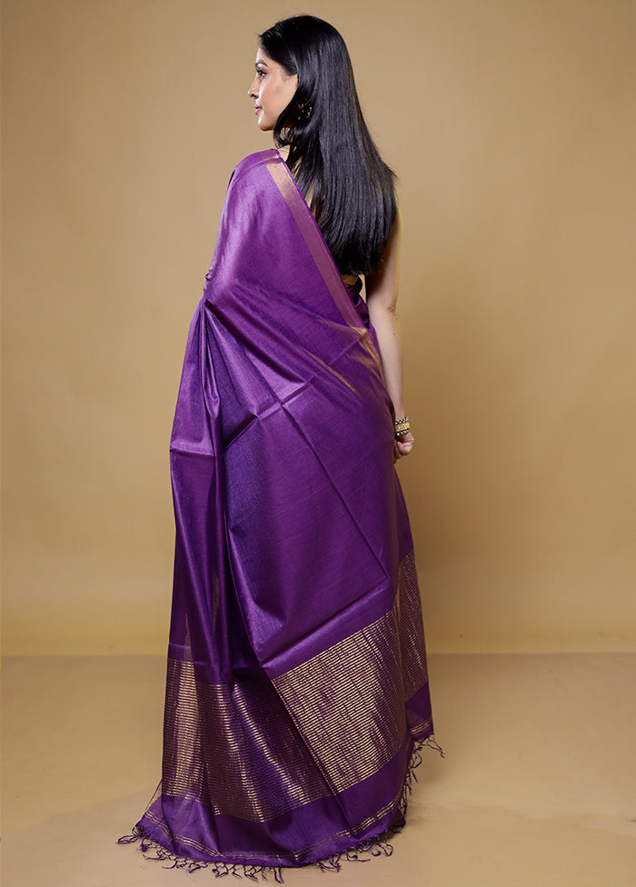 Purple Tussar Silk Saree With Blouse Piece