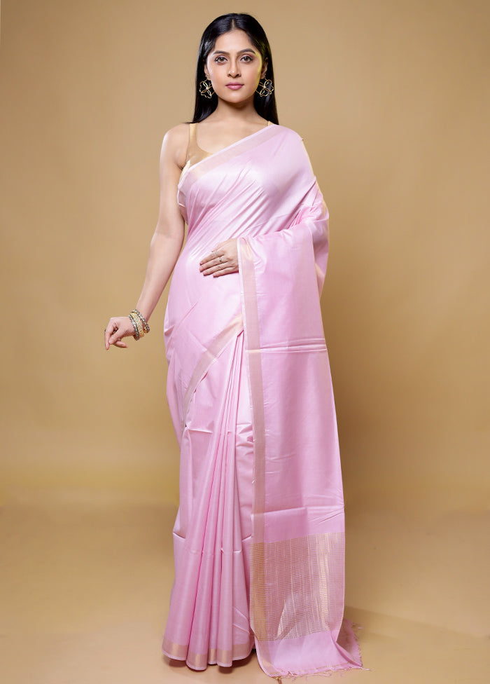 Pink Tussar Silk Saree With Blouse Piece