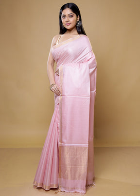 Peach Tussar Silk Saree With Blouse Piece