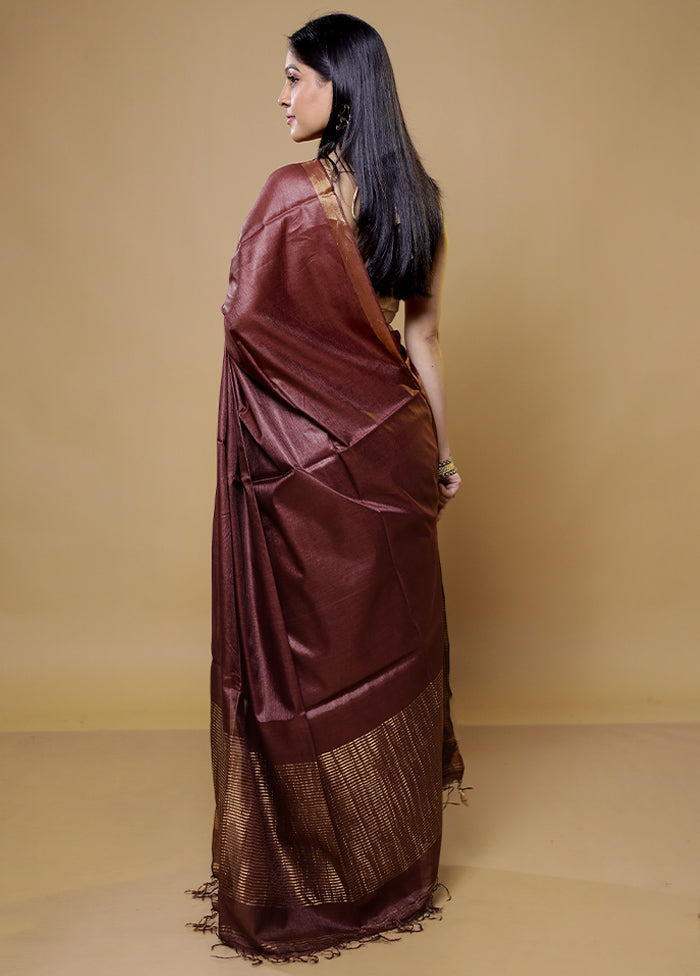 Maroon Tussar Silk Saree With Blouse Piece