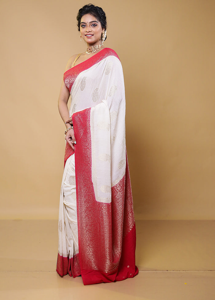 White Dupion Silk Saree With Blouse Piece