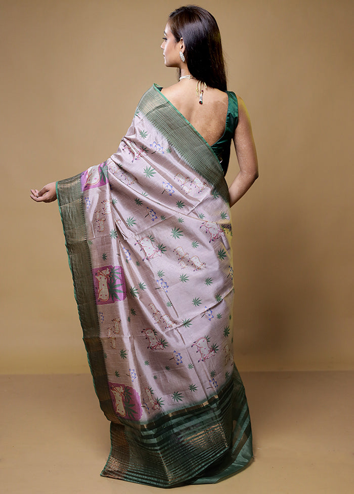 Cream Dupion Silk Saree With Blouse Piece