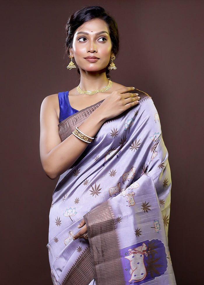 Purple Dupion Silk Saree With Blouse Piece