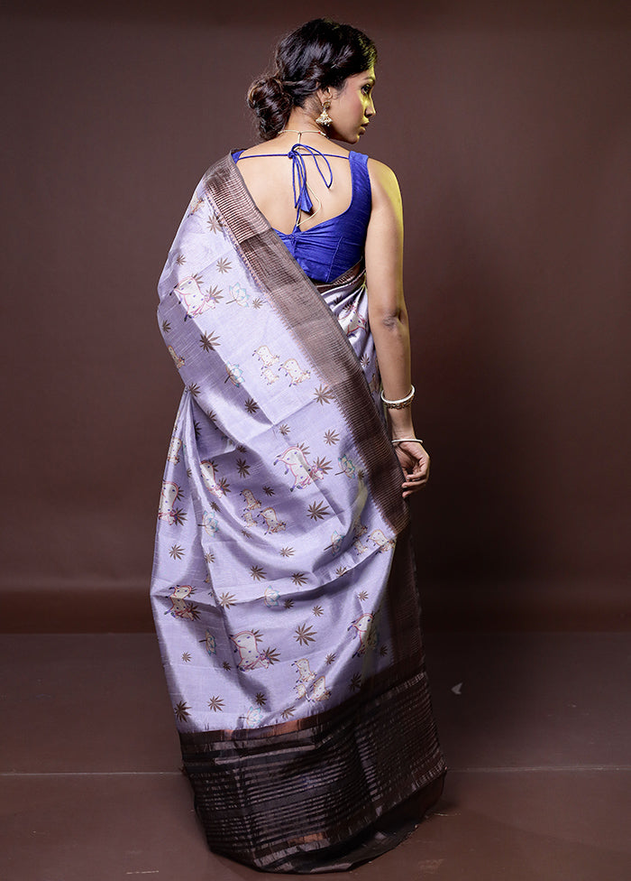 Purple Dupion Silk Saree With Blouse Piece