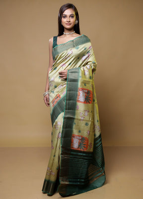 Green Dupion Silk Saree With Blouse Piece