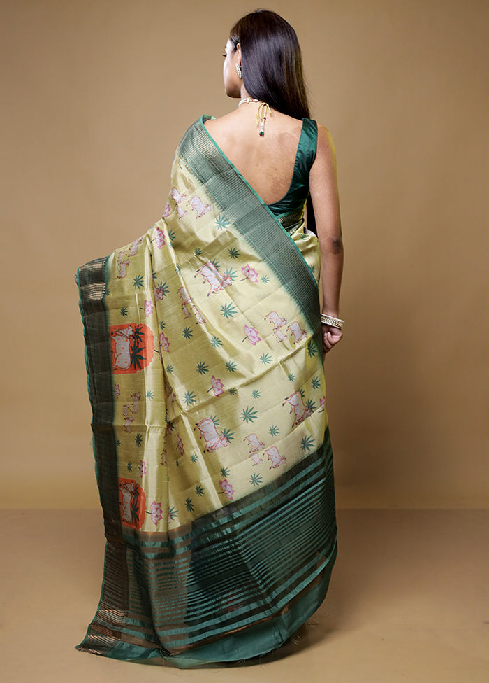 Green Dupion Silk Saree With Blouse Piece