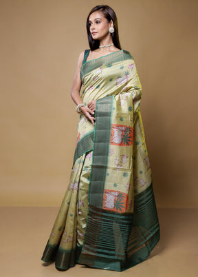 Green Dupion Silk Saree With Blouse Piece