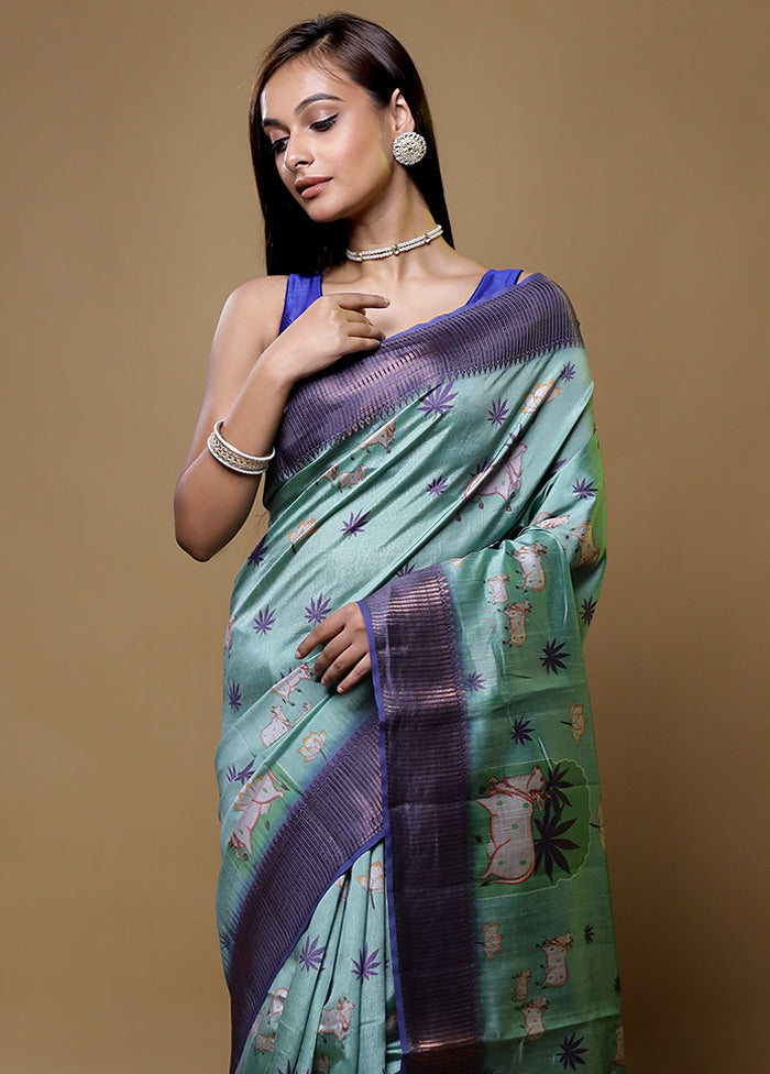 Green Dupion Silk Saree With Blouse Piece