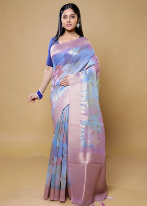 Blue Organza Saree With Blouse Piece