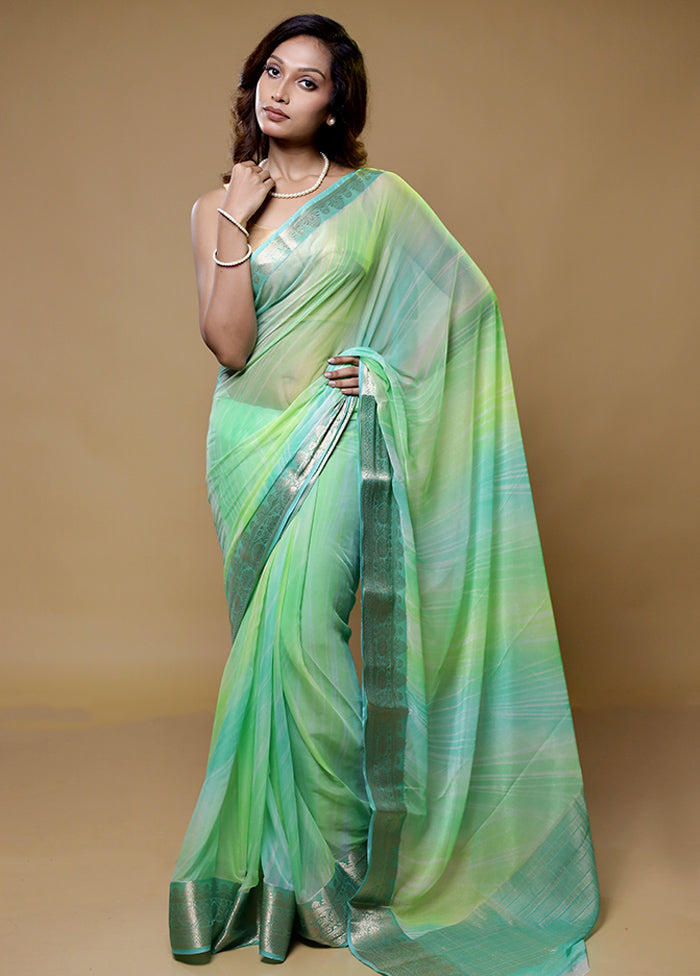 Green Chiffon Silk Saree With Blouse Piece