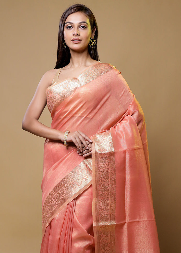 Pink Linen Silk Saree With Blouse Piece
