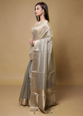 Grey Linen Silk Saree With Blouse Piece