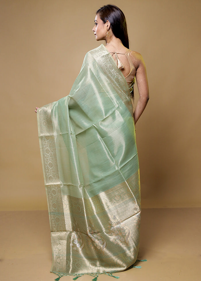 Green Linen Silk Saree With Blouse Piece