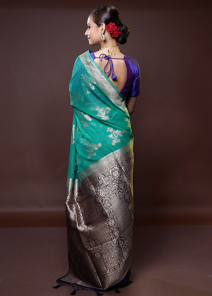 Green Organza Saree With Blouse Piece