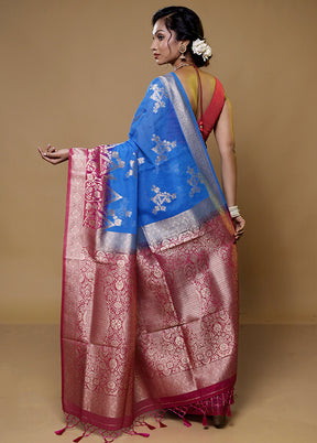 Blue Organza Saree With Blouse Piece