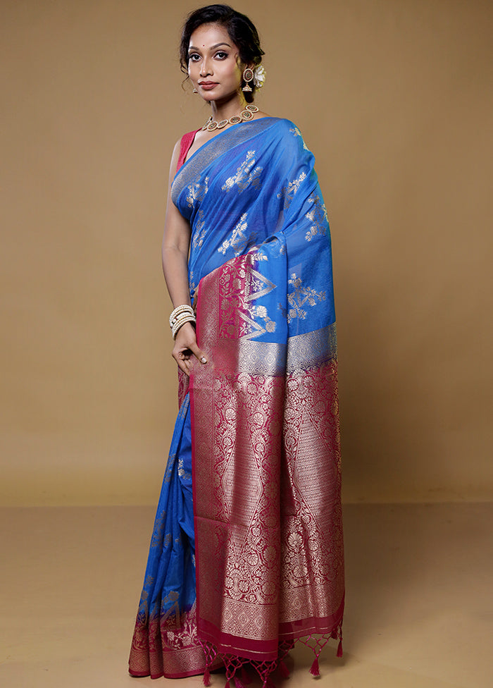 Blue Organza Saree With Blouse Piece