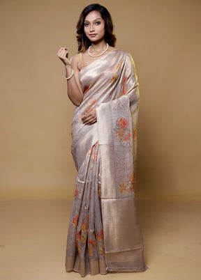 Cream Tissue Silk Saree With Blouse Piece