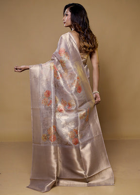 Cream Tissue Silk Saree With Blouse Piece