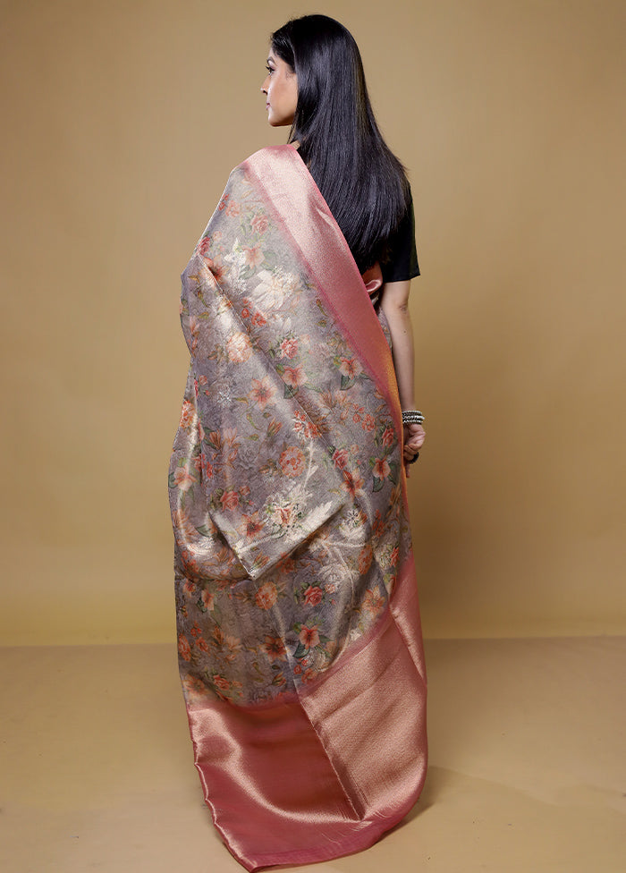 Grey Tissue Silk Saree With Blouse Piece