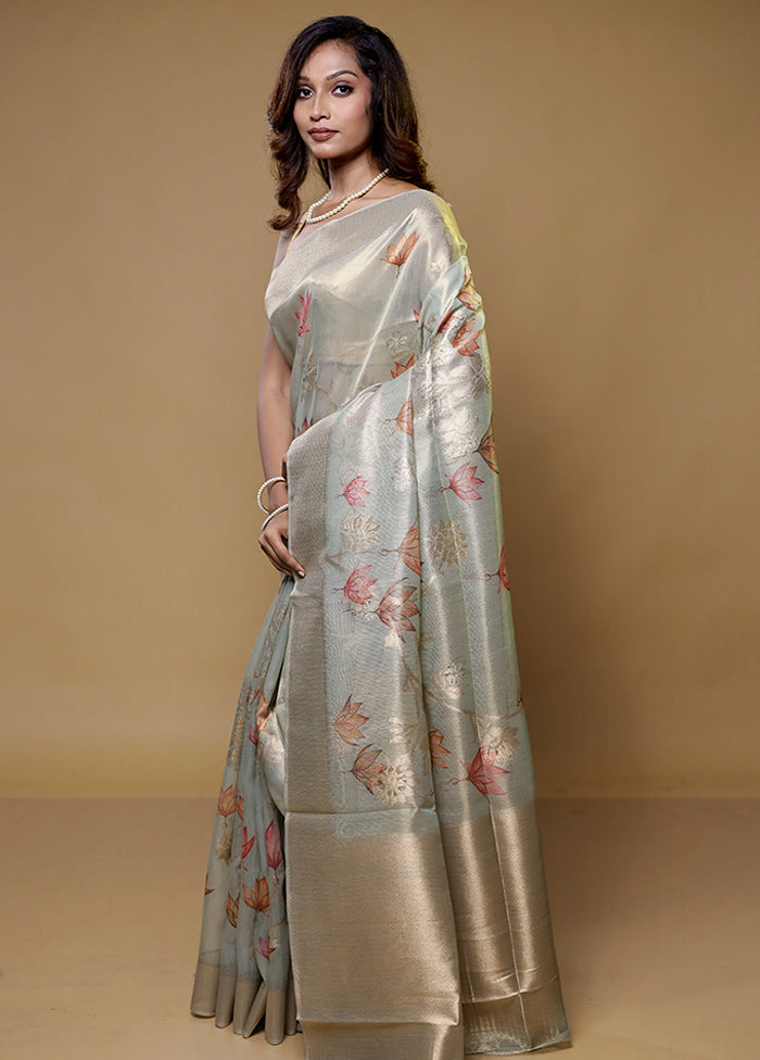 Grey Tissue Silk Saree With Blouse Piece