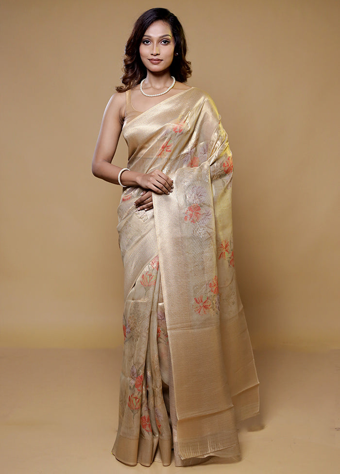 Cream Tissue Silk Saree With Blouse Piece