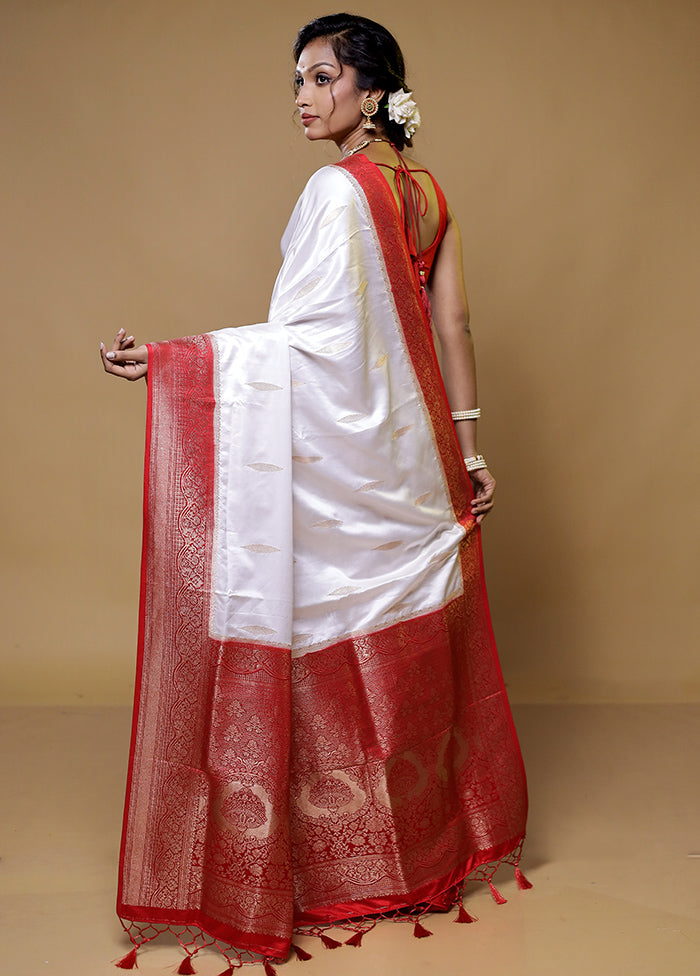 White Dupion Silk Saree With Blouse Piece