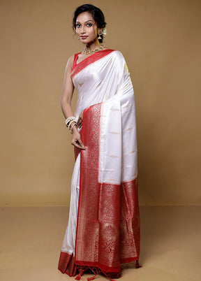 White Dupion Silk Saree With Blouse Piece