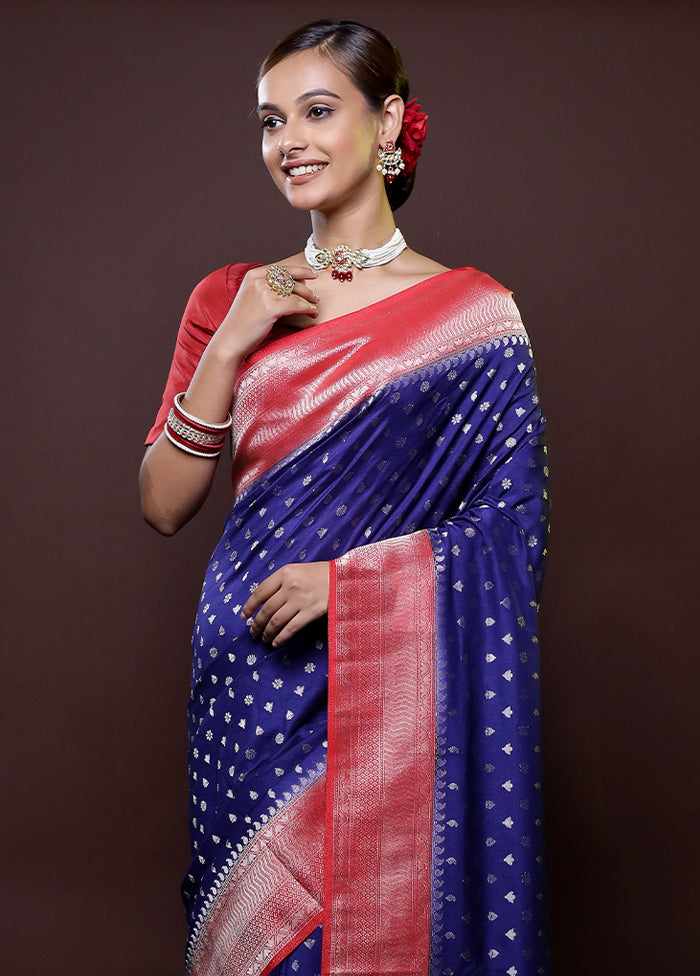 Blue Dupion Silk Saree With Blouse Piece