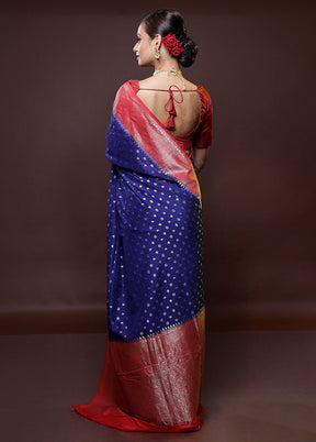 Blue Dupion Silk Saree With Blouse Piece