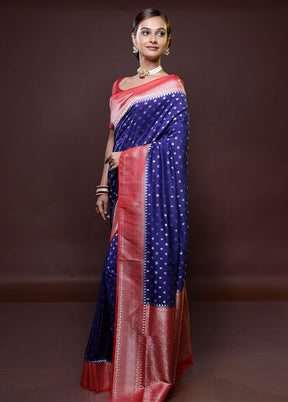 Blue Dupion Silk Saree With Blouse Piece