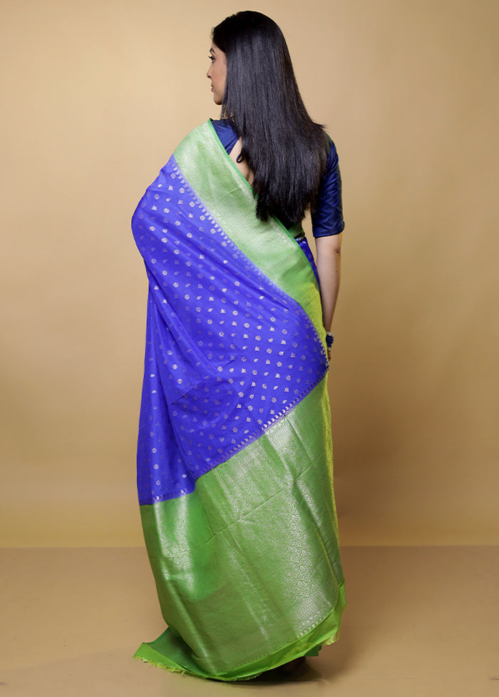 Blue Dupion Silk Saree With Blouse Piece