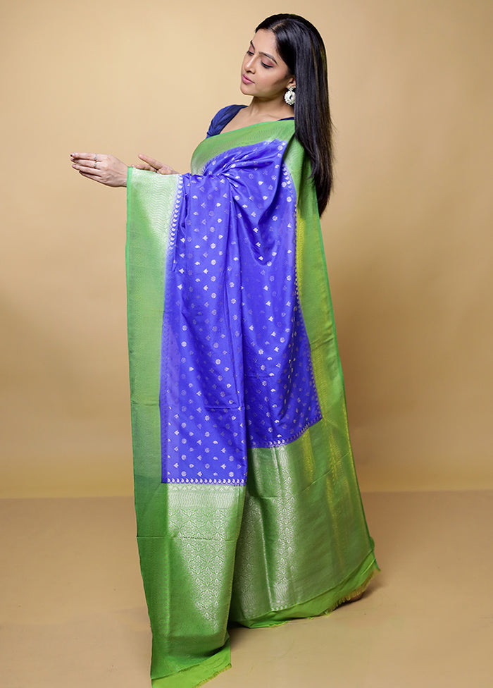 Blue Dupion Silk Saree With Blouse Piece