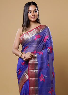 Blue Tissue Silk Saree With Blouse Piece