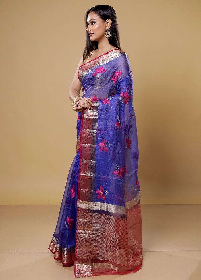 Blue Tissue Silk Saree With Blouse Piece